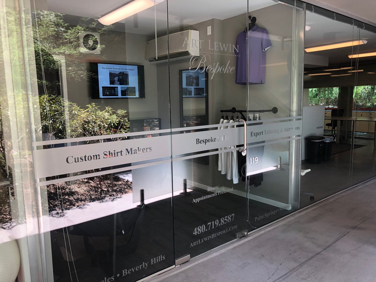 WhiteWolfSwag's tweet image. Sean Simmons just finished a project working with Art Lewin Bespoke Clothiers - Scottsdale creating &amp;amp; installing some new storefront frosted window graphics. #WideFormatGraphics #WindowGraphics #Decals #Print #Custom #RetailSignage #StoreGraphics #WhiteWolfBranding