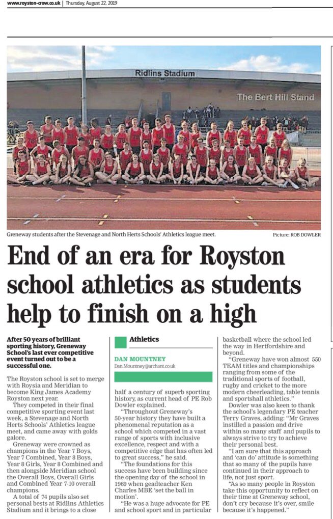 #TEAMGreneway: A fitting final and special sporting tribute to @GrenewaySchool @GrenewayPE in our <a href="/roystoncrow/">Royston Crow</a> by <a href="/JournoDanM/">Dan Mountney</a> #TEAM #50years #legacy #memories #community #Impact