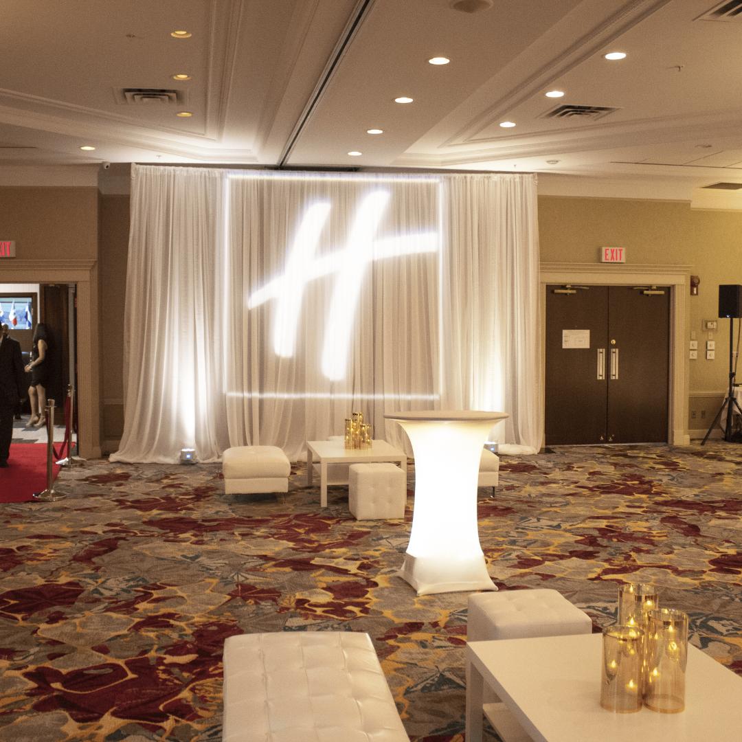 Holiday Season is coming up! Book now or forever hold your peace! An easy and economical way to brand your event is with a #gobo projection. Project any thing on to any space to create a perfect backdrop for photos!