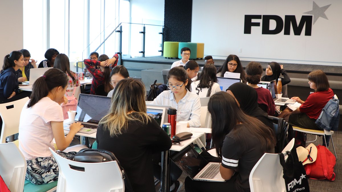 FDMGroup's tweet photo. Yesterday, our #Toronto centre partnered up with @hEr_VOLUTION to host an inspiring training event, where #STEMingUP students received insight on presenting their personal brand and worked on a #JavaScript and #Python group challenge! #FDMcareers https://t.co/g3plqWnPpc