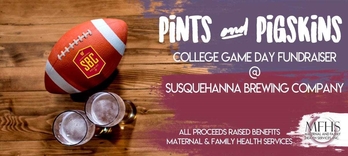 Tickets are on sale now for Pints &amp; Pigskins, an MFHS fundraiser at <a href="/SBCbeer/">Susquehanna Brewing Co.</a>. Come watch #football, enjoy food from Anthracite Cafe and drinks from SBC! #NEPA #craftbeer #brewedright  secure.givelively.org/event/maternal…
