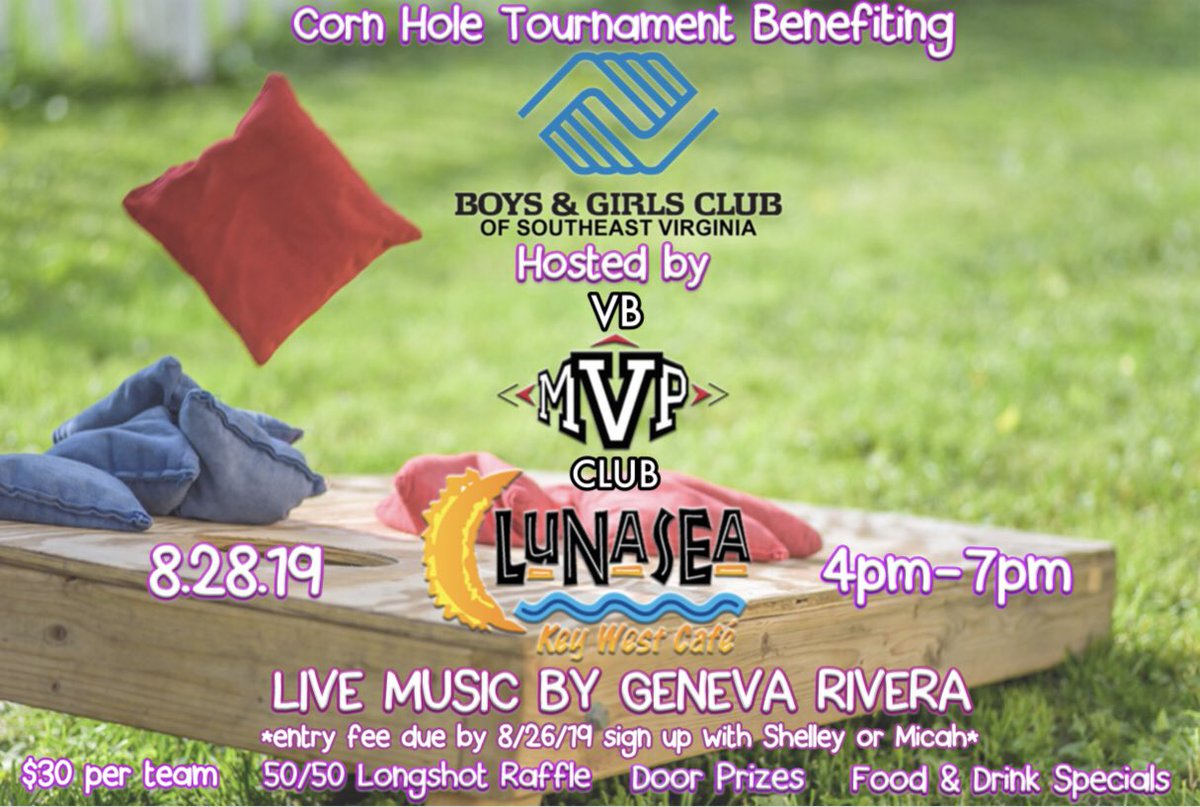 VBOPCMVPClub's tweet photo. Join us for FUN &amp; FUNDRAISING 8.28.19 @lunaseavb from 4p-7p as we raise funds for #backtoschool for the @BGCA_Clubs of South Eastern VA. There will be raffles, live performance from our very @genevasings and prizes! Help us give back this school year be there! #vbopc #vbgivesback https://t.co/Qu4ck7TIJF