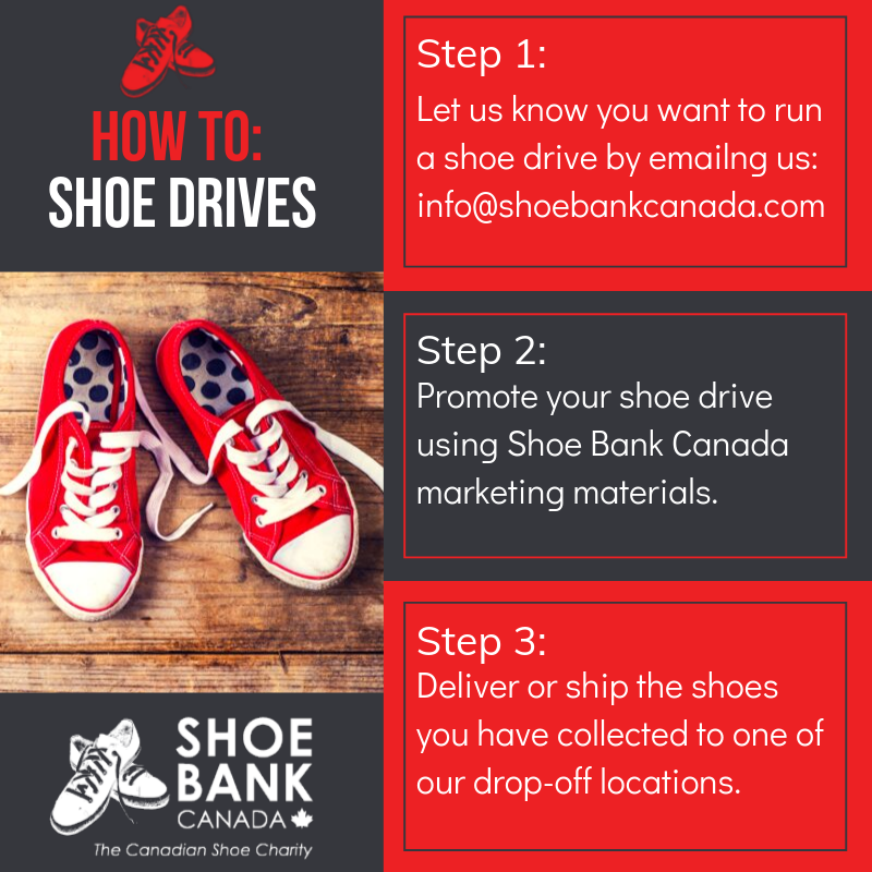 Shoe drives are a great way to bring your organization or community together and work towards a common goal. Contact us: info@shoebankcanada.com to get your shoe drive started.

#ShoeBankCanada #ShoeDrive #CanadianCharity <a href="/DymonStorage/">DYMON Storage</a>