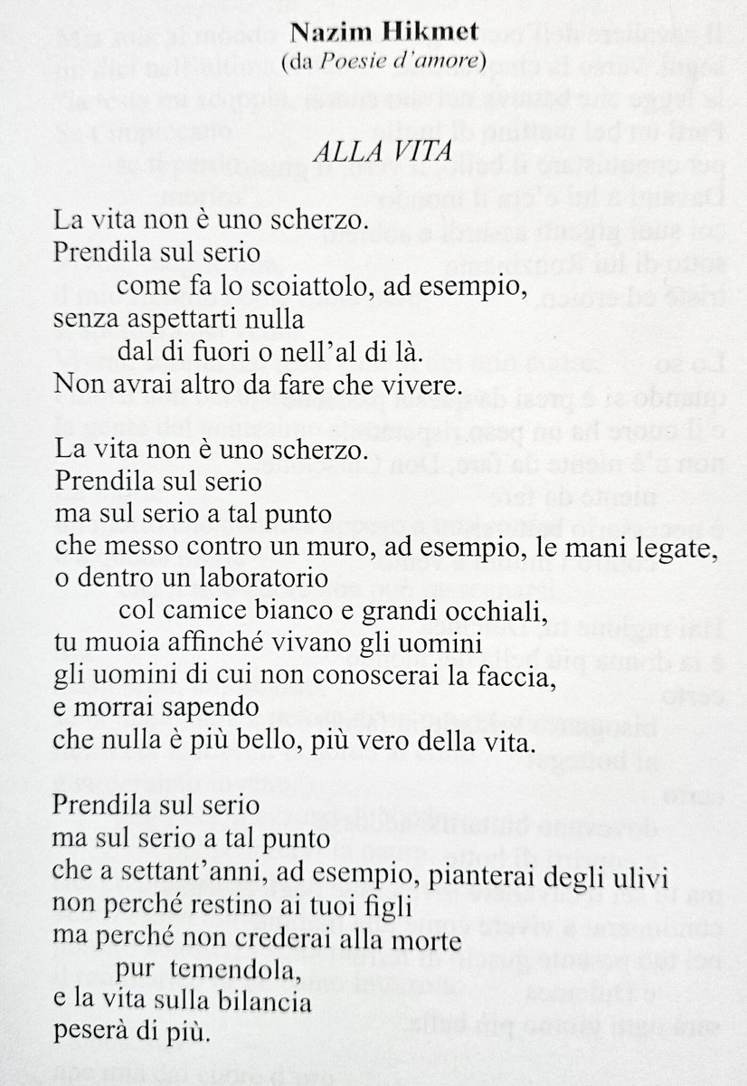 Luigi #IoStoConLaura #UmanitàAperta on Twitter: "Nazim Hikmet, 'Alla vita'… "