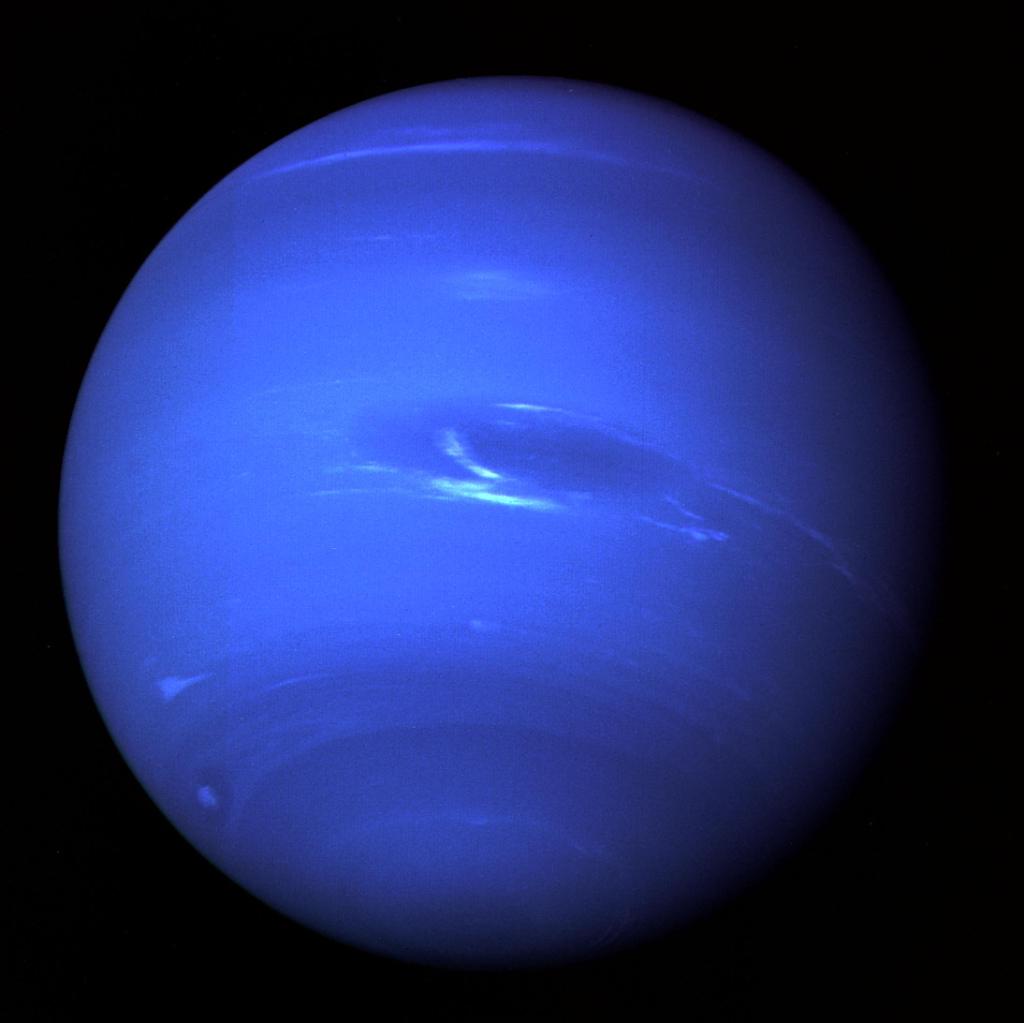NASA's tweet photo. 30 years ago in 1989, @NASAVoyager 2 made a close flyby of Neptune, giving humanity its first close-up of our solar system's eighth planet. Wrapped in teal- and cobalt-colored bands of clouds, the planet was a blue-hued beauty. Take a look: https://t.co/uXB0xGmNnz https://t.co/PtRuCBlq2z