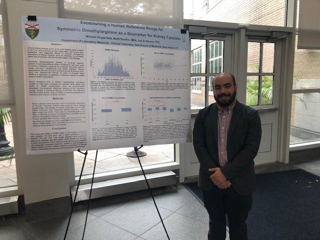 Yale_LabMed's tweet photo. The Yale Summer Enrichment Research Experience, coordinated by Dr.@VanessaScanlon, culminated with an engaging poster session @YaleMed by @GatewayNewHaven students Michael Vargas Vera and Katie Barden yesterday! https://t.co/KXTFLKWSMY