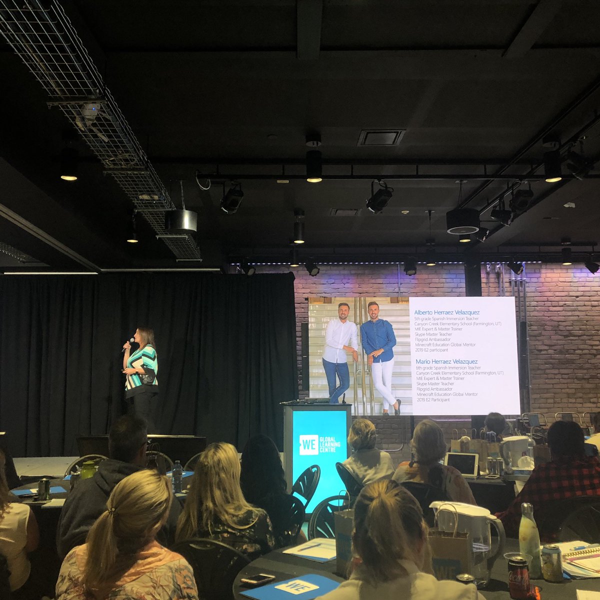 carriecaz13's tweet photo. Love hearing @sdelafosse share about the amazing ways @mmarioherraez @aalbertoherraez have used #TechforGood #MIEExpert @MicrosoftEdu #edsummit19 #WETeachers #WESchools #wemovement https://t.co/yVP3HBknLf