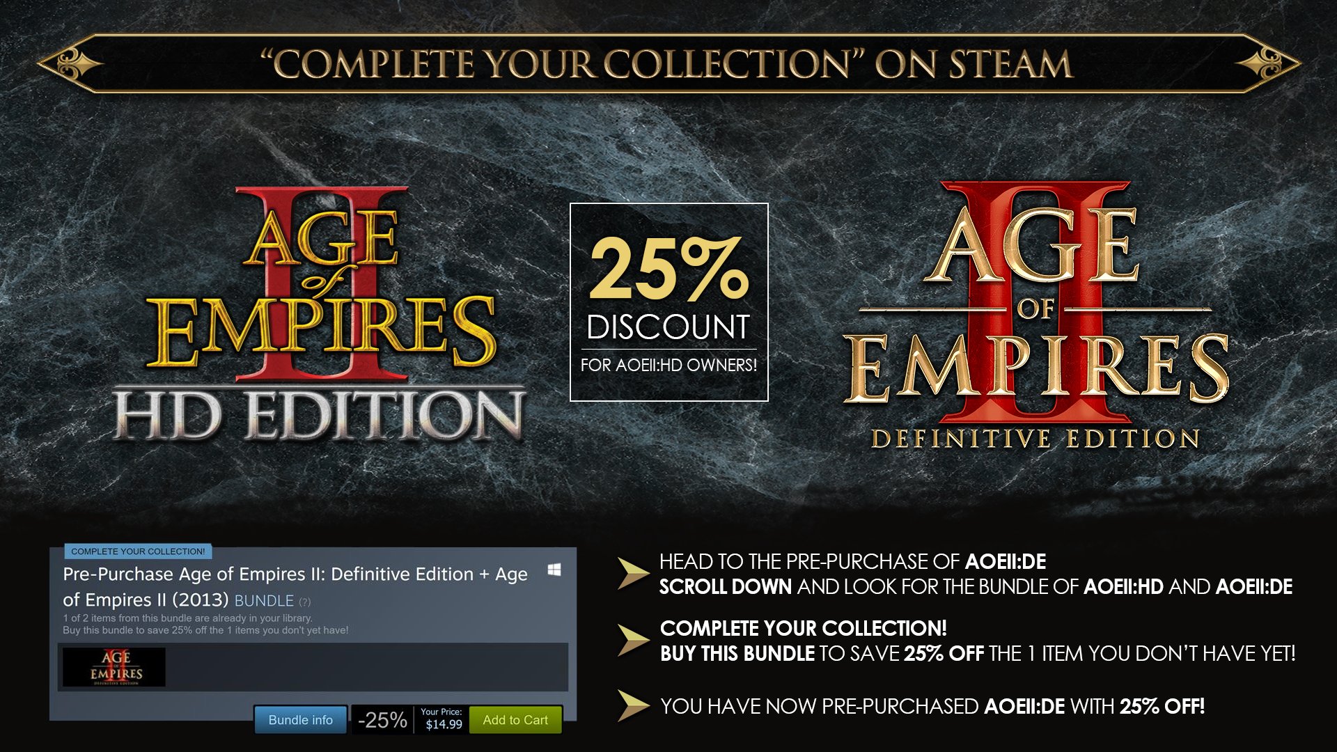 Ageofempires Aoe2 Hd Steam Owners Did You Get Your 25 Discount For Aoe2de Pre Order Yet Head Over To The Aoe2 De Pre Order Page T Co Z0mx2mcibv Scroll Down To The Aoe2 Hd De Bundle Ageofempires Aoe2 Hd Steam Owners Did You Get Your 25 Discount For Aoe2de Pre Order Yet Head Over To The Aoe2 De Pre Order Page T Co Z0mx2mcibv Scroll Down To The Aoe2 Hd De Bundle