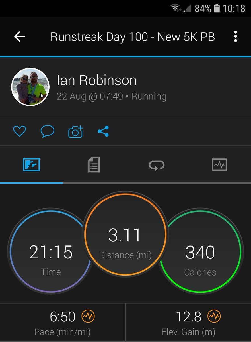 Pretty chuffed with this. A new 5K PB by 12 seconds and 100 days achieved in the runstreak 😀 #ukrunchat #ultramarathontraining