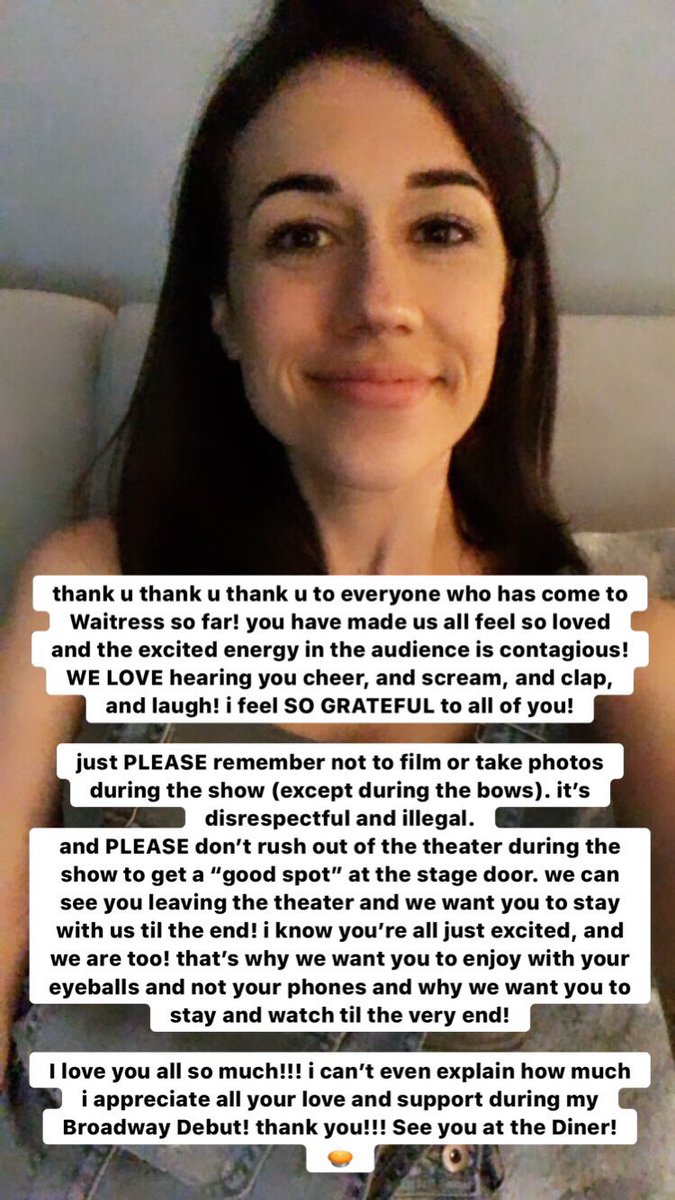 ColleenB123's tweet photo. friendly reminder for anyone who comes to see Waitress! https://t.co/70rw4P50YN