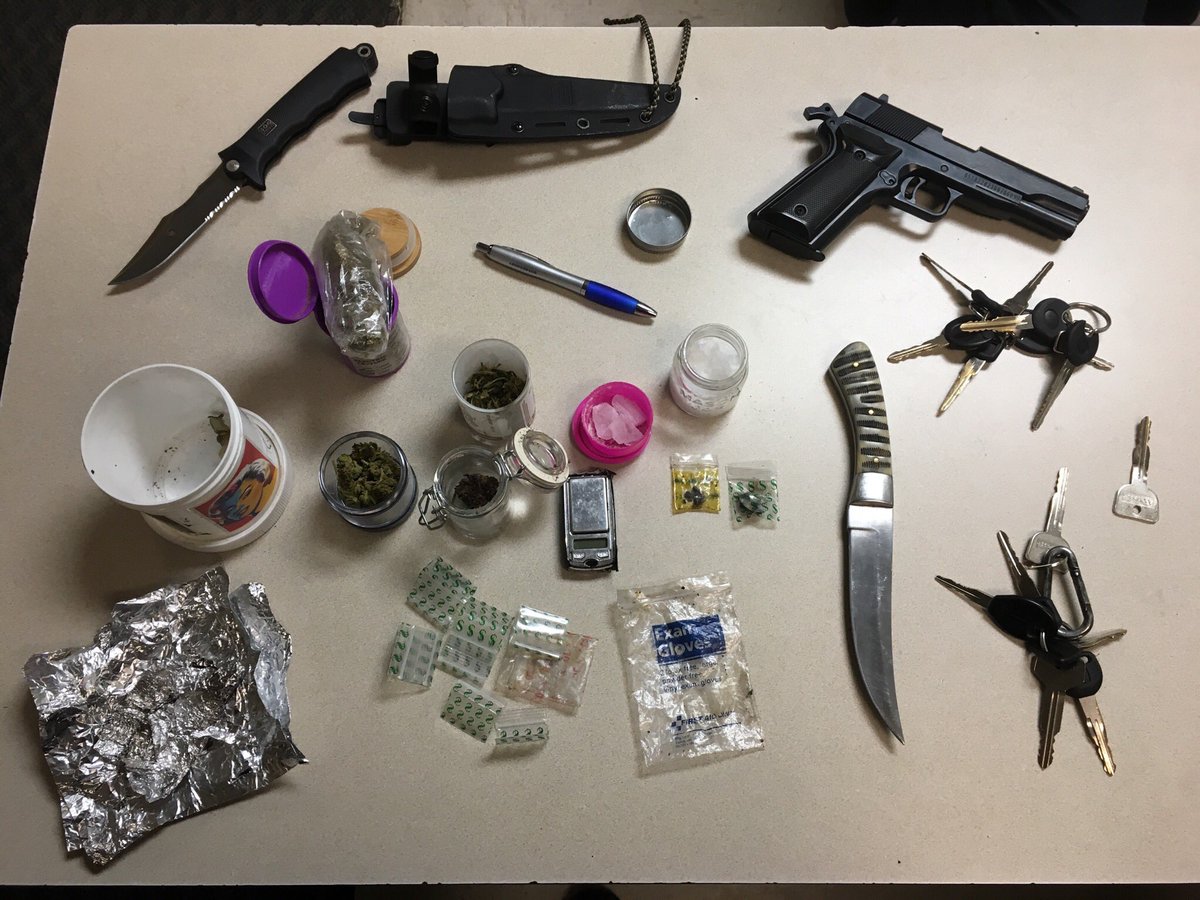 ppbeast's tweet photo. East Precinct Officers seized this haul of drugs, weapons, and theft tools from a suspect who attempted to elude from a traffic stop in a vehicle and then on foot near SE 112 / Salmon. The suspect was captured with some help from K9. https://t.co/7Y3FvYGjZ6