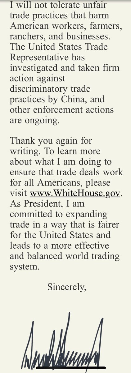 bradledwith's tweet photo. The @WhiteHouse must be following me on @twitter. Here’s the response from @realDonaldTrump! #tariffsarebad https://t.co/mtKAwCa0K5