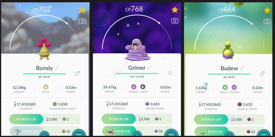 geekyemoKun's tweet image. Here am sharing whatever shiny i got hatched during the gift event pretty much i got fuckin lucky 30 gifts per day 😍🎁

Hatching #Bonsly, #AlolanGrimer, and #Budew was the best thing 😢😍

#Pokemon #PokemonGO #shundo #shiny #ポケモンGO