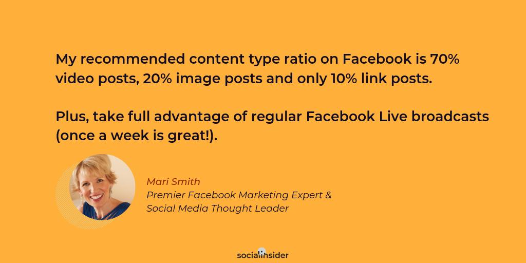 socialinsiderio's tweet image. Want to improve your Facebook engagement in 2019? 

Here&apos;s what @MariSmith recommends👇

&quot;My recommended content type ratio on Facebook is 70% video posts, 20% image posts and only 10% link posts.&quot; socialinsider.io/blog/facebook-… 

#facebookstudy #videocontent
