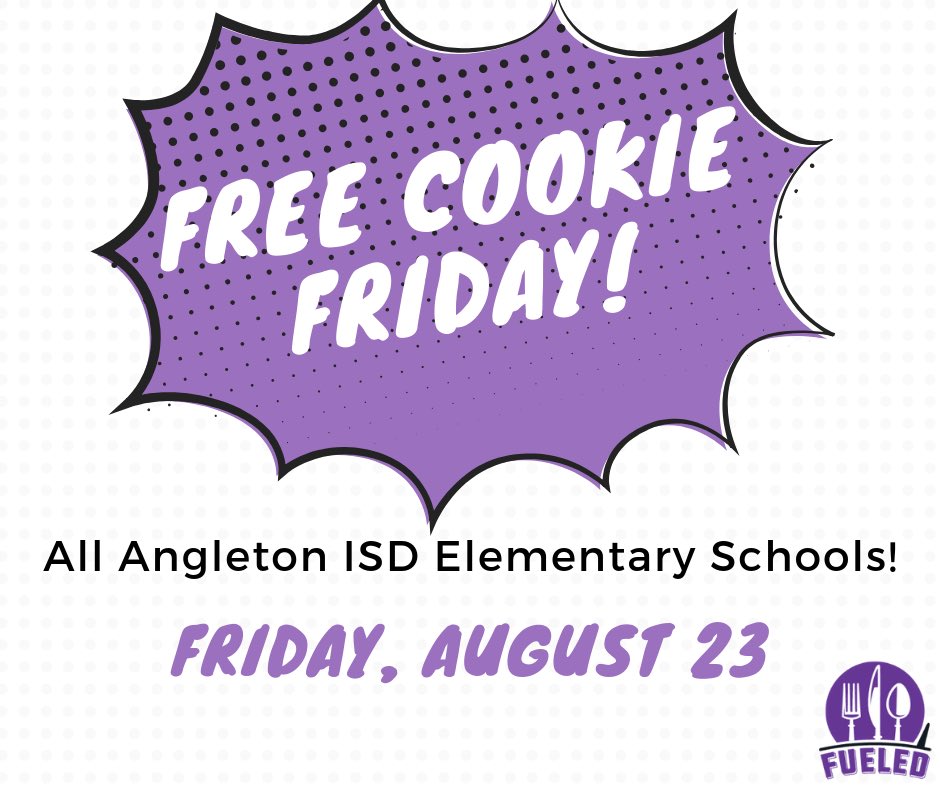 fueledbyaisd's tweet photo. Friday, August 23 is FREE COOKIE FRIDAY 🍪!!!  All elementary students who eat a lunch with us or participate in our Pick 3 for Free option, can get a free cookie. #FueledbyAISD #FreeCookieFriday https://t.co/aMsTDWO04T