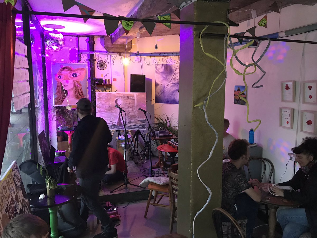 thejawline's tweet photo. All set up, ready to start... laser harp is warming up for later, the beats are about to be switched on ;) weβll be at forest cafe Tollcross until 1am #edfringe2019 #edfringe #edfringe19 #art #synth #live #randomtandem #laserharp @ThereminHero @RoboticWoodsmit @spendals https://t.co/uMcrwimLzj