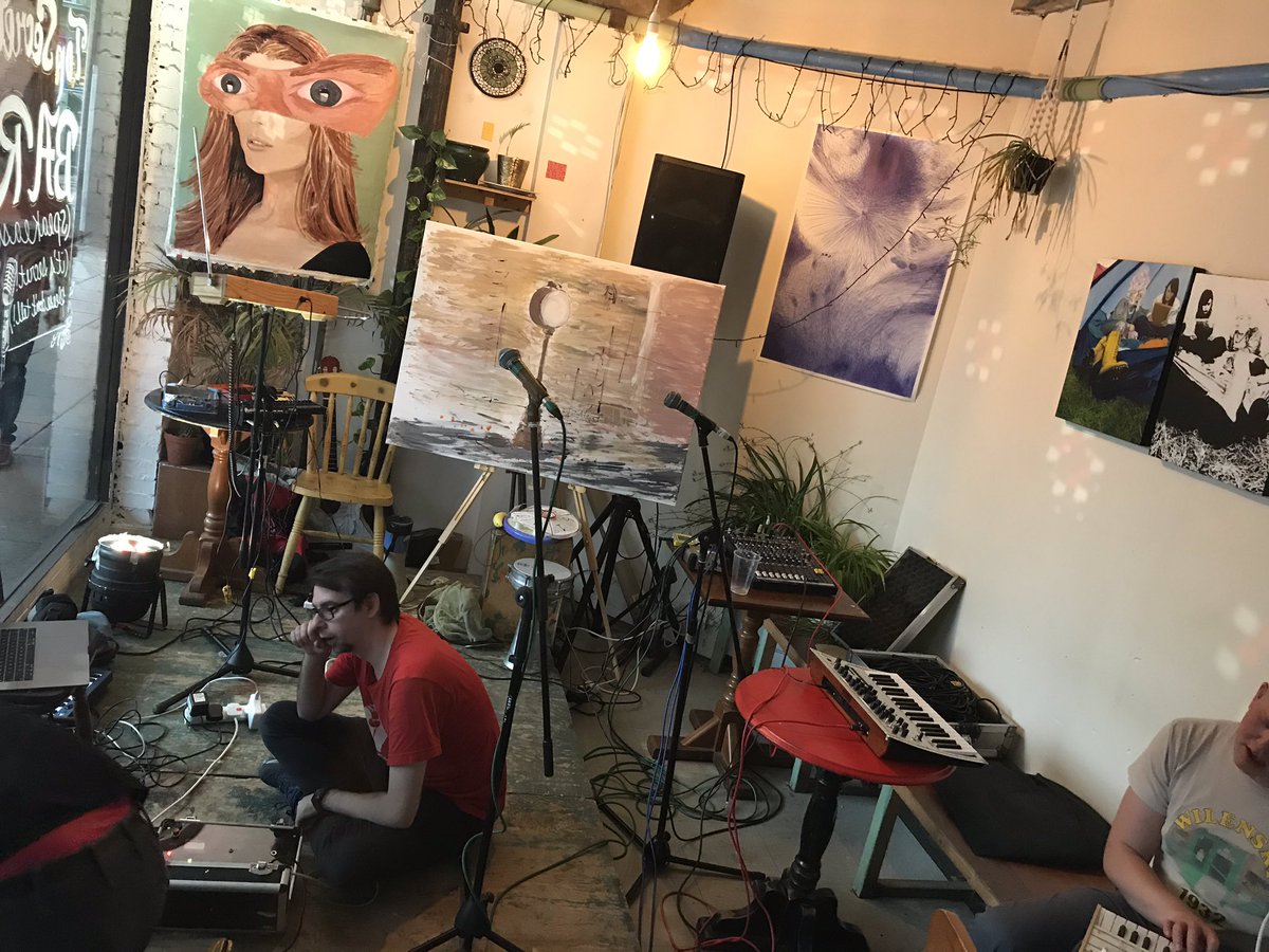 thejawline's tweet photo. All set up, ready to start... laser harp is warming up for later, the beats are about to be switched on ;) weβll be at forest cafe Tollcross until 1am #edfringe2019 #edfringe #edfringe19 #art #synth #live #randomtandem #laserharp @ThereminHero @RoboticWoodsmit @spendals https://t.co/uMcrwimLzj