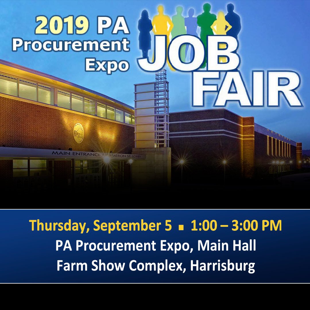 The 2019 PA Procurement Expo is hosting a #jobfair with hundreds of employers on-site. Bring copies of your resume and prepare to:

✅ Interact with Hiring Managers
✅ Discuss Job Openings from Participating Companies
✅And much more! 

Admission is FREE for job seekers.