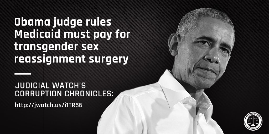 JudicialWatch's tweet photo. An Obama-appointed federal judge is forcing Wisconsin taxpayers to provide costly sex reassignment surgery and hormonal procedures for low-income transgender residents who get free medical care from the government. 
READ: https://t.co/fjde3kWroG https://t.co/xwdicHiKwP