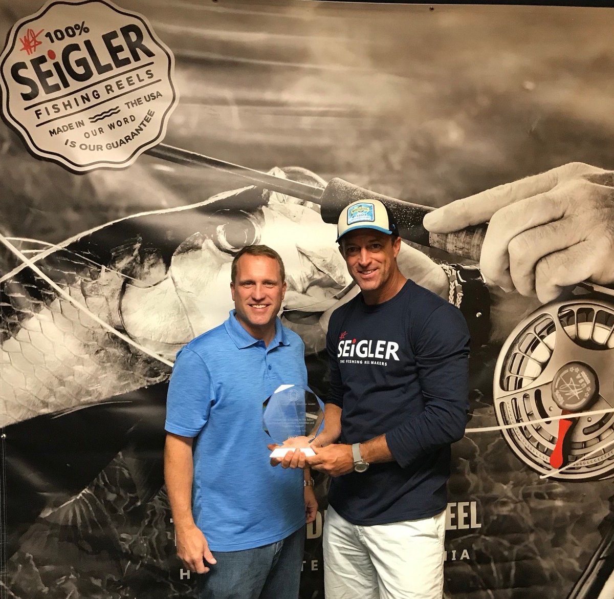 BrianCPR's tweet image. Got to reel in a great day at Seigler Reels recently. Made the trip to the company's headquarters in Virginia Beach to present a @PRSA award both our companies won early this year for promoting the #ModernFishAct legislation. I presented the award to owner Wes Seigler.