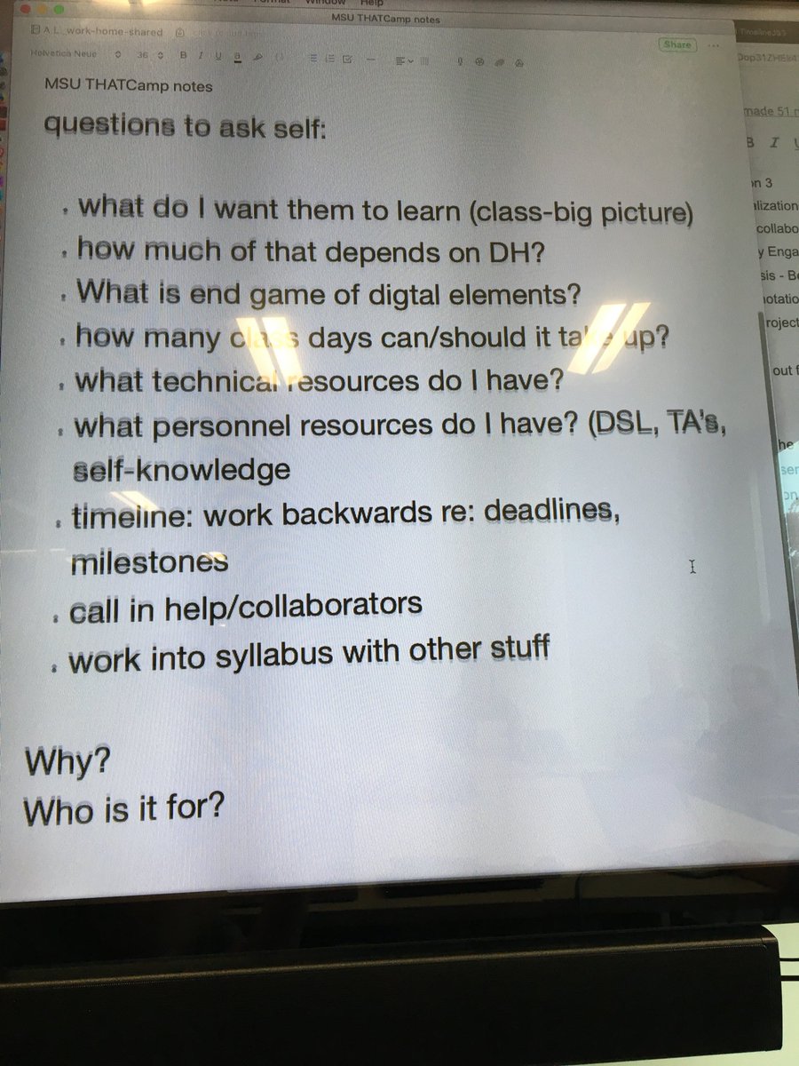 jmonberg's tweet image. Alice Lynn McMichael’s key points to design a Digital Humanities course #msudh