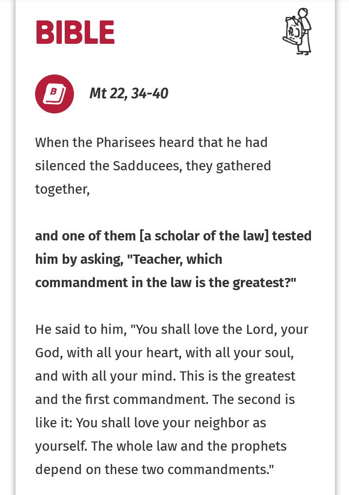 racky01's tweet image. #Bible #YOUCAT #GreatestCommandment #love #Dailyreadings #CatholicTwitter #CatholicLiturgy #Gospel @youcat