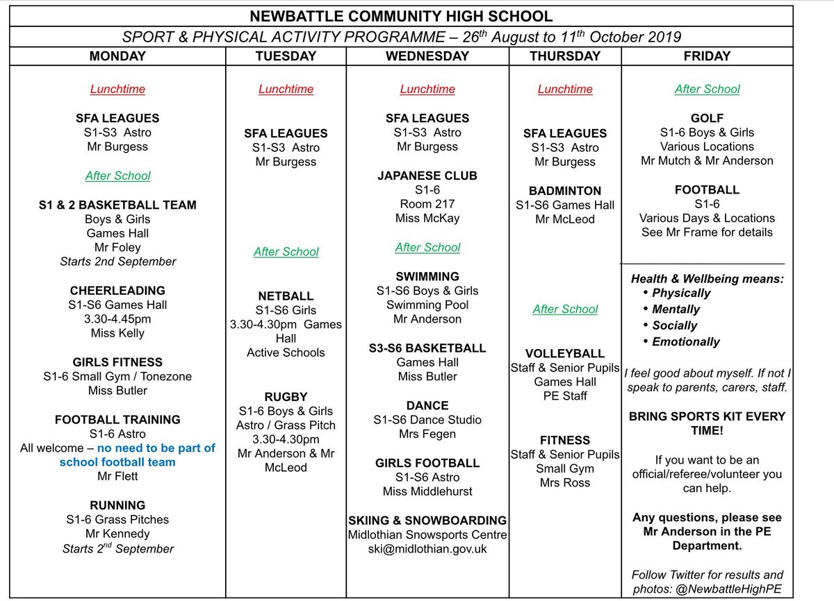 Sport &amp; Physical Activity timetable for this term... please come along and get involved!