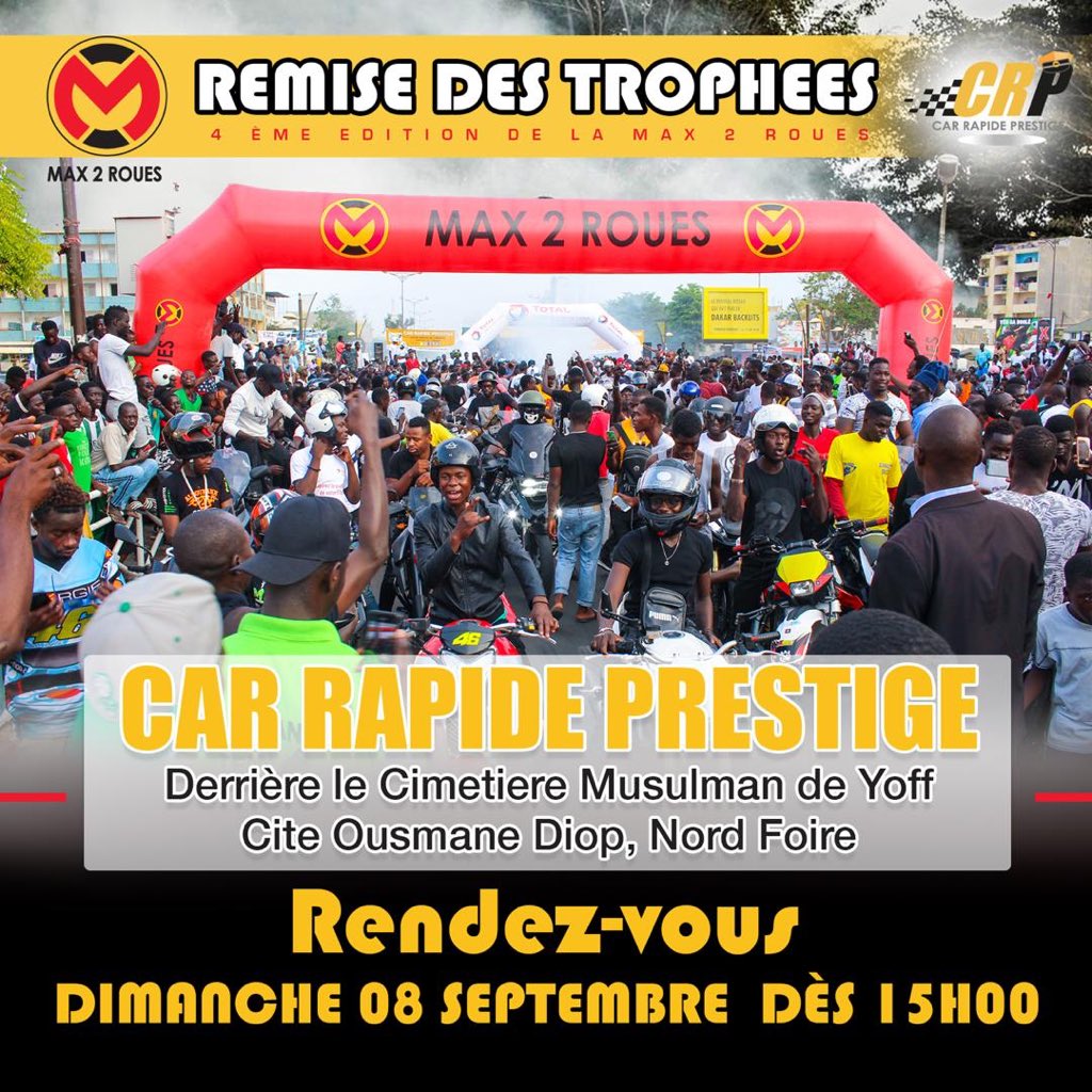 Date et lieu fixés pour la remise des trophées de La Max 2 Roues 4ème Édition! 
Rendez-vous à @CRPAFRICA ce dimanche 8 septembre