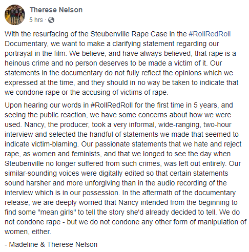 TannahMonhana's tweet photo. If you're disturbed by those 2 girls interviewed in the #RollRedRollDoc then here's what they had to say about it. Idc what was said that was left out, they STILL said that the victim should take responsibility for what happened to her because she went to the party #rollredroll https://t.co/fPTPvn0JNo