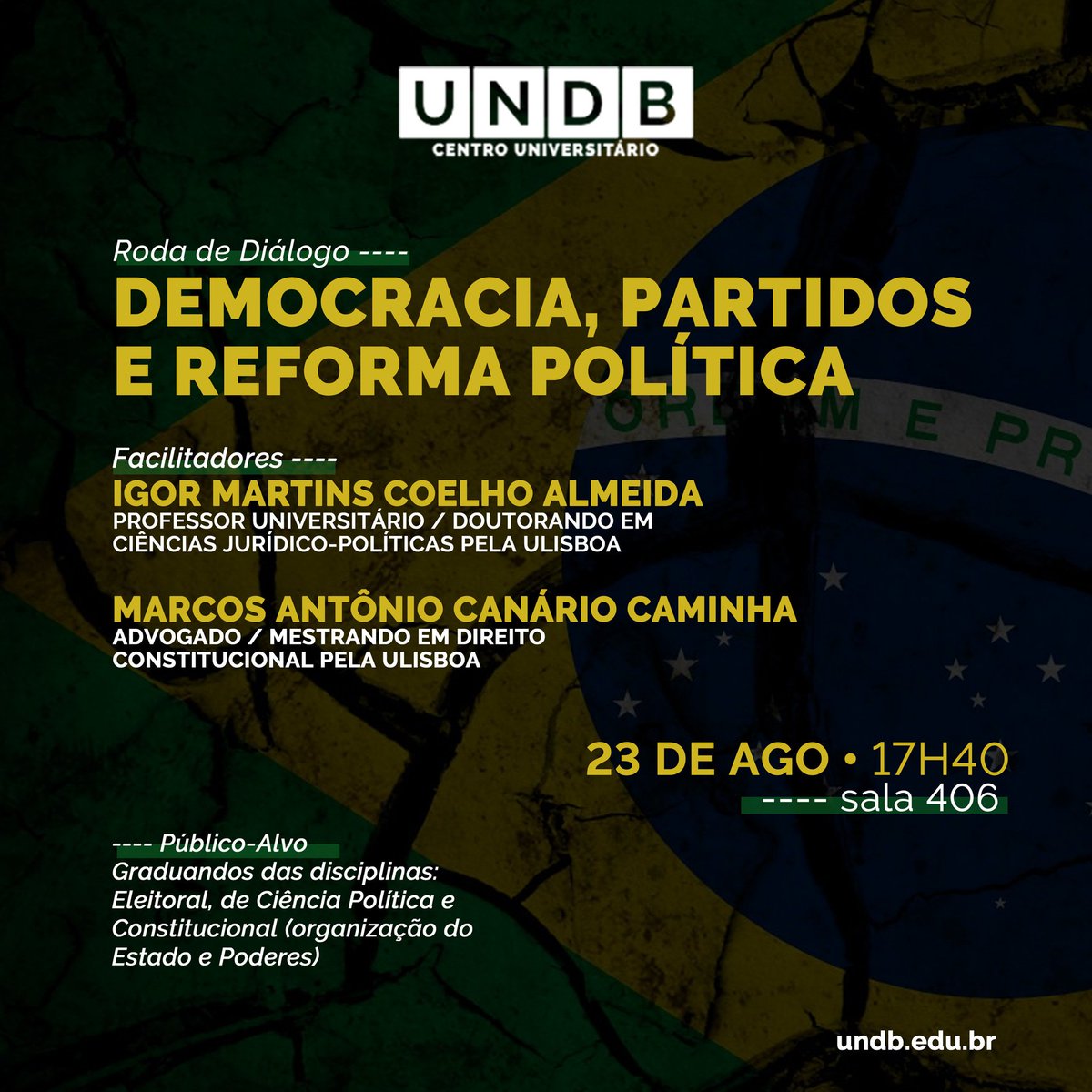 undboficial's tweet photo. Atenção #TeamUNDB, amanhã o curso de Direito irá promover uma roda de diálogo na sala 406 e todos estão convidados! Não é necessário inscrição prévia, participe! #TeamDireito https://t.co/4I7fonl2kF