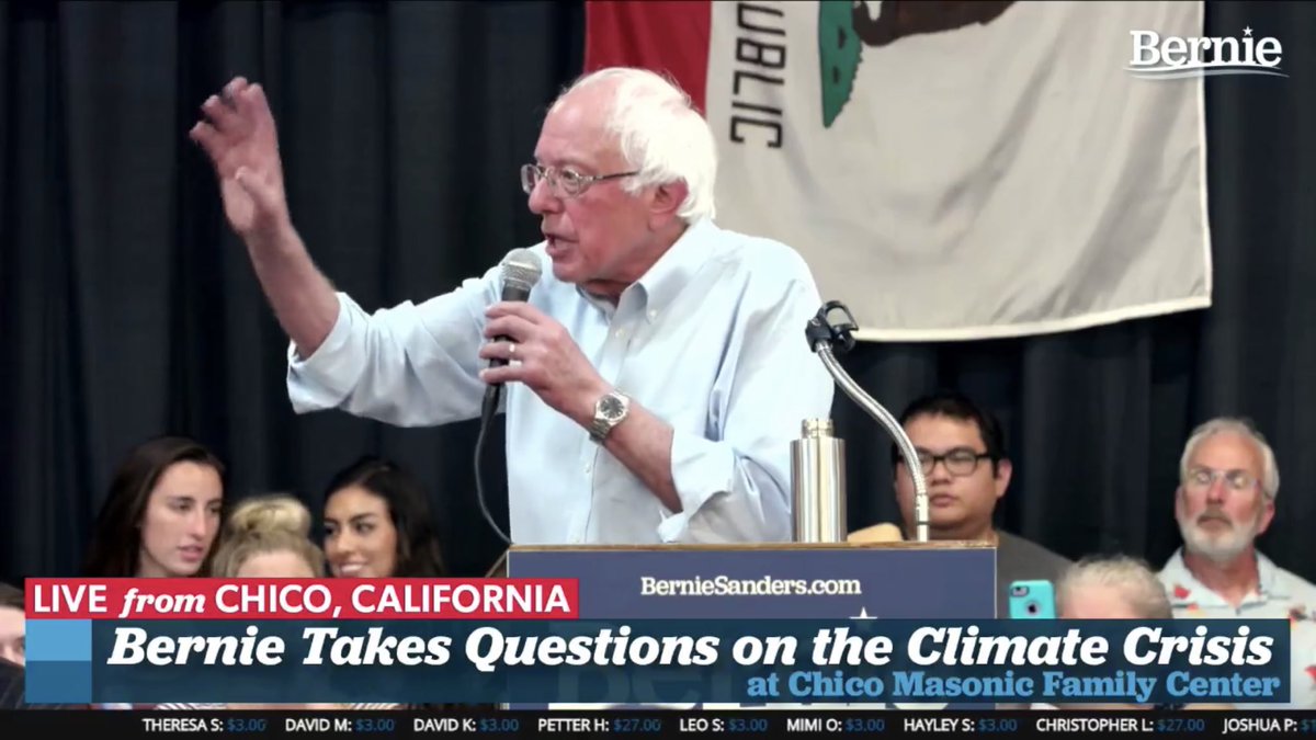 People4Bernie's tweet photo. While the DNC tries to shut down climate activists calls for a debate, Bernie is speaking about the very real signs of climate change.
#BernieInChico
#GreenNewDeal https://t.co/9RG734o9d3
