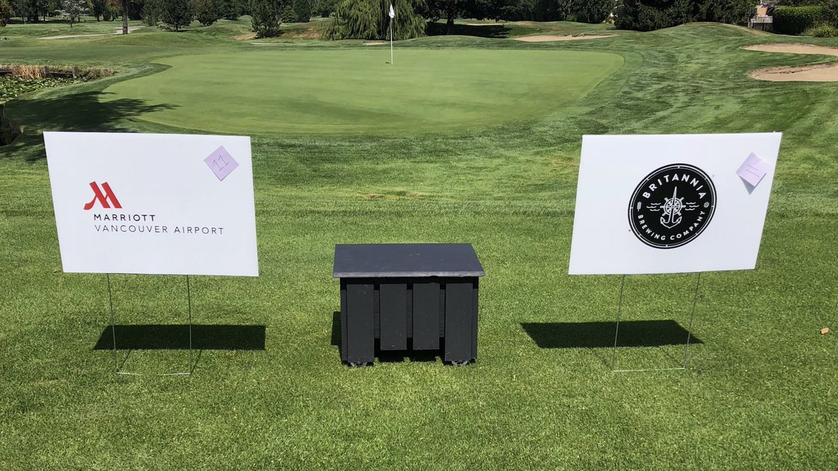 MarriottYVR's tweet photo. Right where we want to be — next to @BBCOSteveston! Visit us at hole #11! #yvrforkids @YVRforKids https://t.co/Lqv65G37kz
