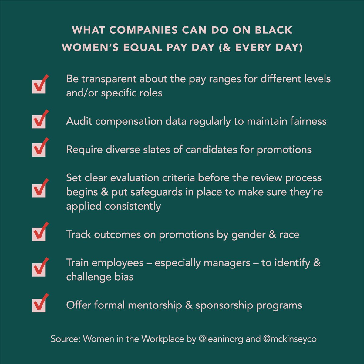 leaninboston's tweet photo. It's time to take concrete action towards building a better workplace for Black women. Join us in standing with Black women to fight for equality in the workplace today and
always. Check out @LeanInOrg's recommendations: https://t.co/6zhGNIZgSO #BlackWomensEqualPayDay https://t.co/N344IICIg4