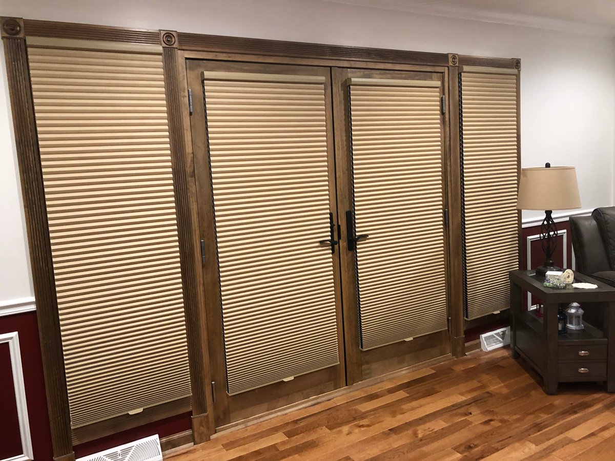 fcaflooring's tweet photo. Custom window treatments are a versatile way to improve functionality in any room. Courtney Smith, our designer from FCA of Joliet, utilized beautiful Hunter Douglas Duette Architella Elan Literise blinds, in a room-darkening biscotti shade for a relaxing feature to this bedroom! https://t.co/RXgkd9tExe