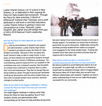 Stevecorbett66's tweet photo. Thrilled to be featured as a "Spotlight School" in the 2019 @ADL Education Program Handbook. Lusher High School has spent the past 3 years committed to building an even stronger community through anti-bias training for students and staff. https://t.co/0eDfu5moK9