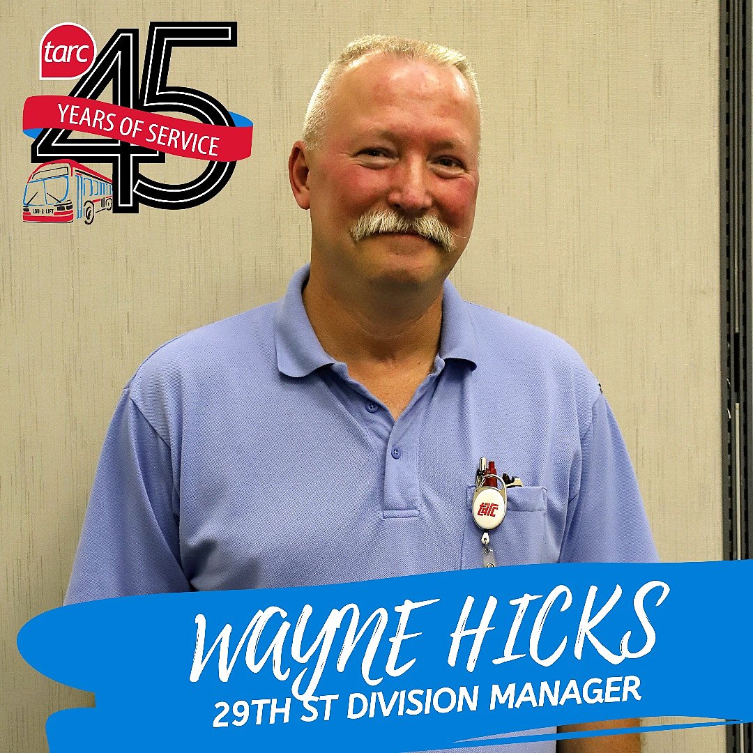 ridetarc's tweet photo. Wayne has been a member of the TARC Team for 19 years and 11 months. He enjoys managing the maintenance staff on our 29th Street campus.β£
Wayne prides himself on being a "work and family man" and enjoys playing golfβ³ in his spare time. #45in45 #45YearsofService #TARC45 https://t.co/CwseNuH4EQ