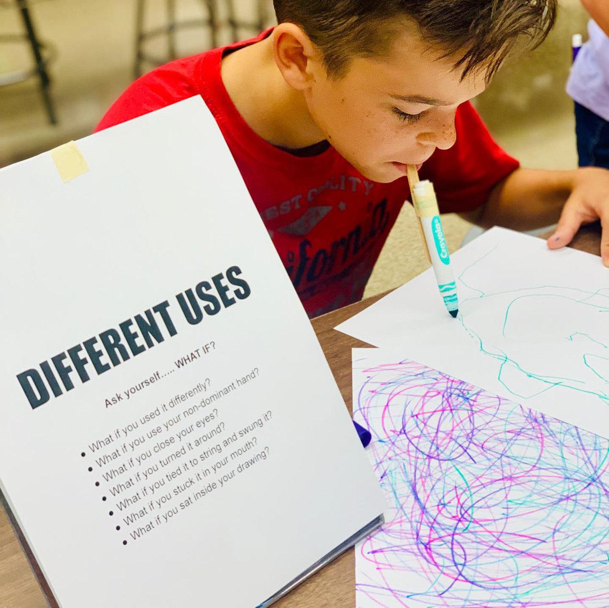 BSHSartstudio's tweet photo. Today, 5th graders stretched and explored with drawing. They had to work with all of the drawing media, explore different ways to use the materials and lastly, try out different surfaces to work on. They are learning to think and behave like artists. #artisticbehavior #tabart https://t.co/nSrYx7b5DS