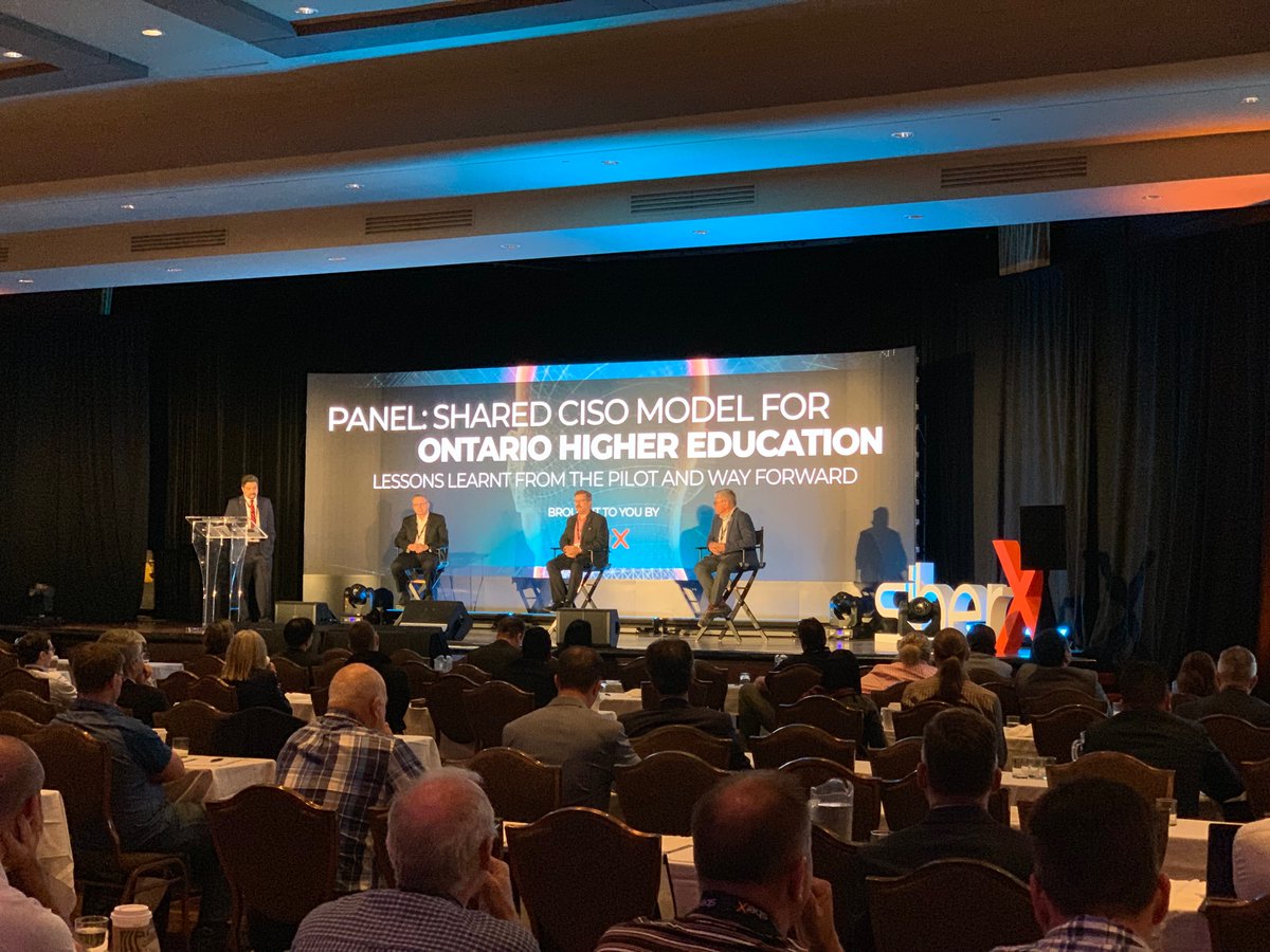 inforica's tweet photo. David Smith, Farooq Naiyer, John Levay, &amp; Luc Roy discussing the CISO Model for Ontario Higher Education Institutions. #cisoforumcanada @siberxorg https://t.co/BJ37a4HM6Z