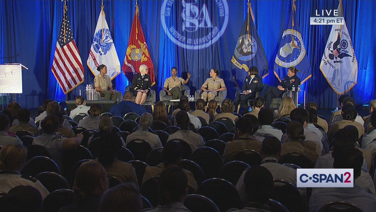 cspan's tweet photo. Discussion on Women Military Leaders, Sea Service Leadership Association (@SeaServiceLead) hosts – LIVE on C-SPAN2 https://t.co/Grck80DrBY #JWLS2019 https://t.co/sggBv9Rowz