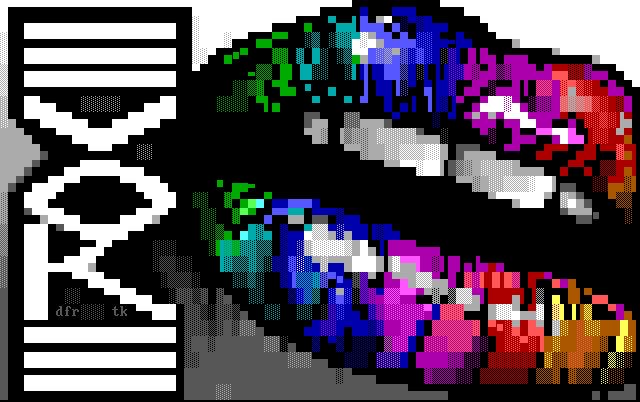 sixteencolors's tweet photo. From the 2019 @evoke_eu evoke PC ANSI competition, “Lips,Inc.” by Deep Freezer &amp; @TheKnight_Fuel /// FUEL

#ansiart #ansi #ascii #asciiart #pixelart #textmode #textart #text #art #demoscene #bbs #retrocomputing #retrographics #8bit #8bitart #typography #graffiti #graffitiart https://t.co/3YlEINZh1j