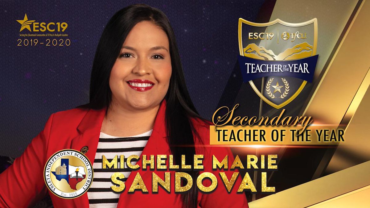 ESC-Region 19 (@escregion19) on Twitter photo Congratulations to the 2019-2020 ESC Region 19 Secondary Teacher of the Year, Michelle Sandoval from <a href="/YsletaISD/">Ysleta ISD</a>. Thank you for the love & dedication you give to students. We are proud to have such passionate, devoted teachers in our community #WeR19 #TeacheroftheYear @tfcu_elpaso Congratulations to the 2019-2020 ESC Region 19 Secondary Teacher of the Year, Michelle Sandoval from <a href="/YsletaISD/">Ysleta ISD</a>. Thank you for the love & dedication you give to students. We are proud to have such passionate, devoted teachers in our community #WeR19 #TeacheroftheYear @tfcu_elpaso