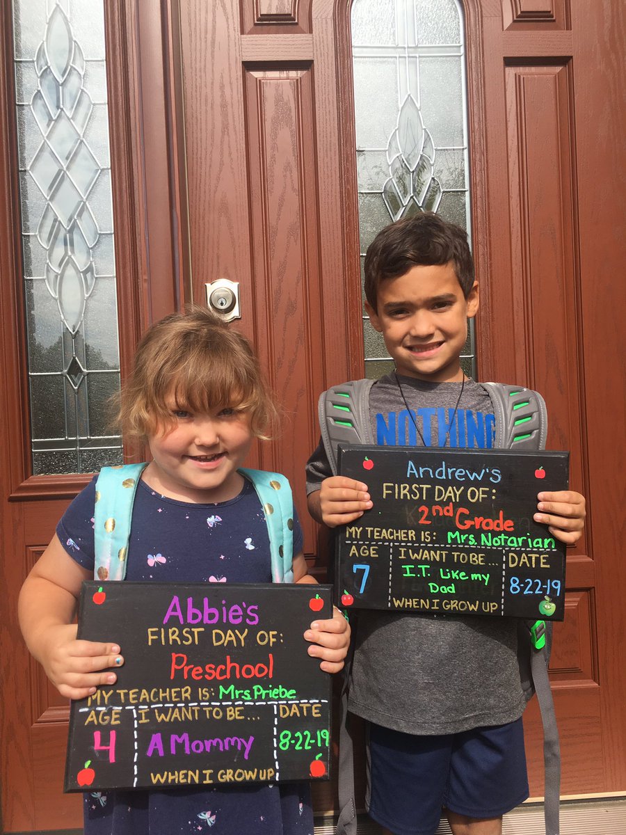 PBarzellato's tweet photo. First day of School- Preschool and 2nd Grade!!!  @DrJoeClark  @NFSquirePride #NordoniaRocks https://t.co/GkddSPMI3T