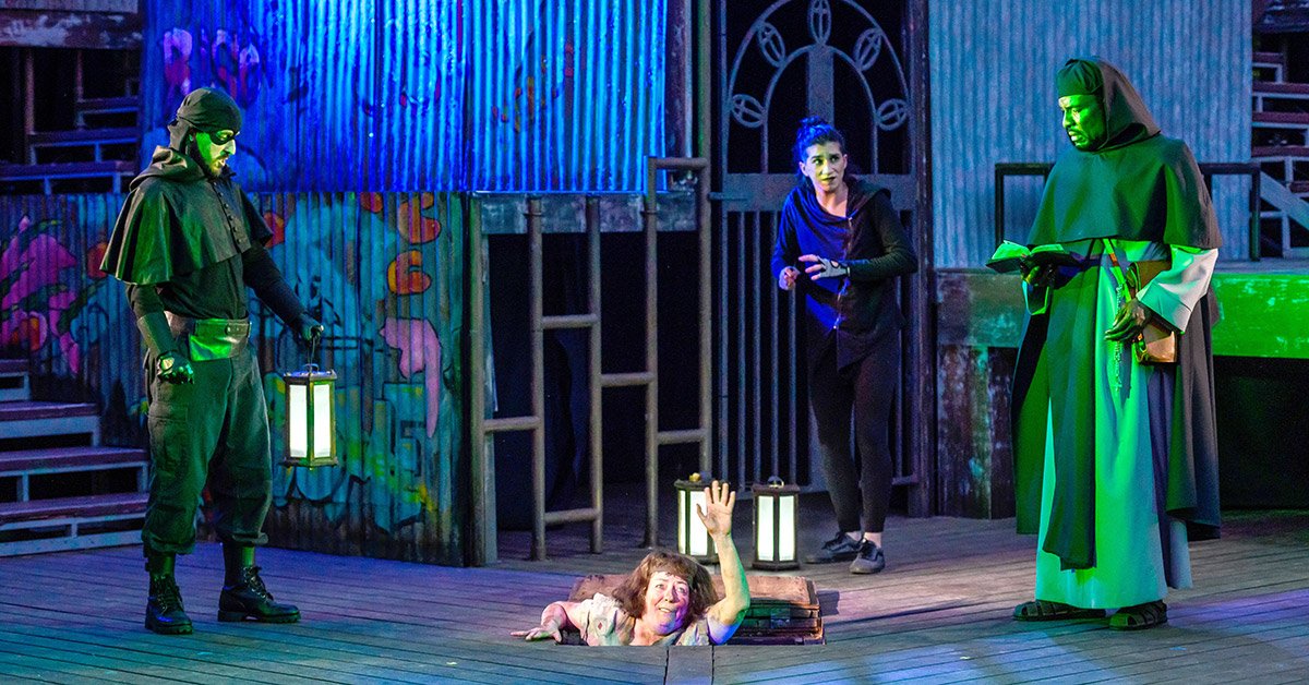 canadianstage's tweet photo. "Some rise by sin, and some by virtue fall." #MeasureForMeasure #SiHP 📷 Can Kömleksiz, Nora McLellan, Heath V. Salazar, Allan Louis. Set Designer: Joanna Yu. Costume Designer: Michelle Bohn. Lighting Designer: Rebecca Picherak. Photo by @DahliaKatz https://t.co/NbAI3gJpb4