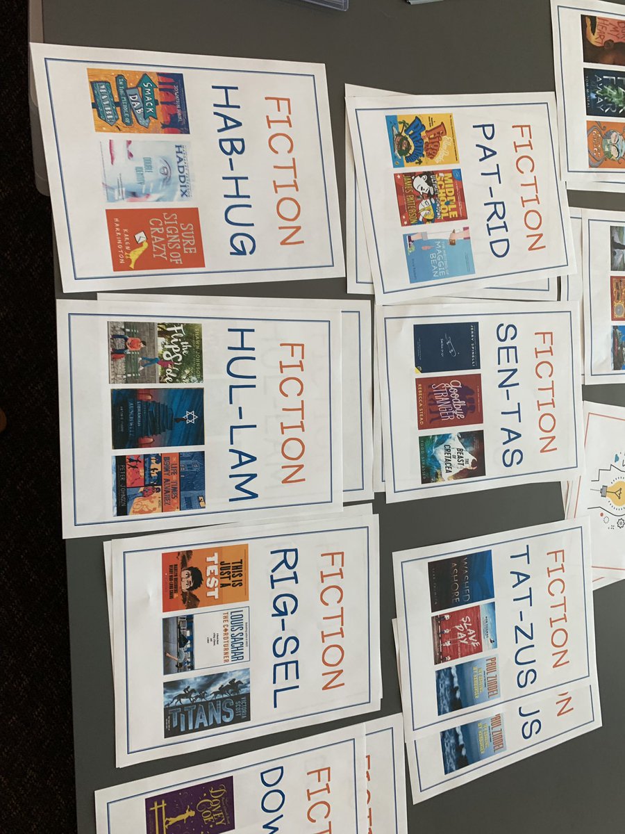 AmyHybarger's tweet photo. Who knew so many book covers were orange and/or blue 🎨 #skyranchlibrary #mackinlibrary #newcollection #bethefirstreader #schoolcolors https://t.co/DTWOaWJBQC