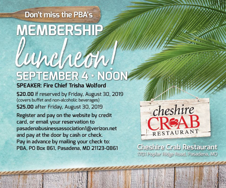 THEPBAMD's tweet photo. Our next general membership meeting is being held Sept 4th at Cheshire Crab starting at 12pm. Get there a bit early to network. See you there!
#PBAMD #ShopLocal #JoinThePBA
https://t.co/nBwkyYyUpN https://t.co/uoKaiXYjMF