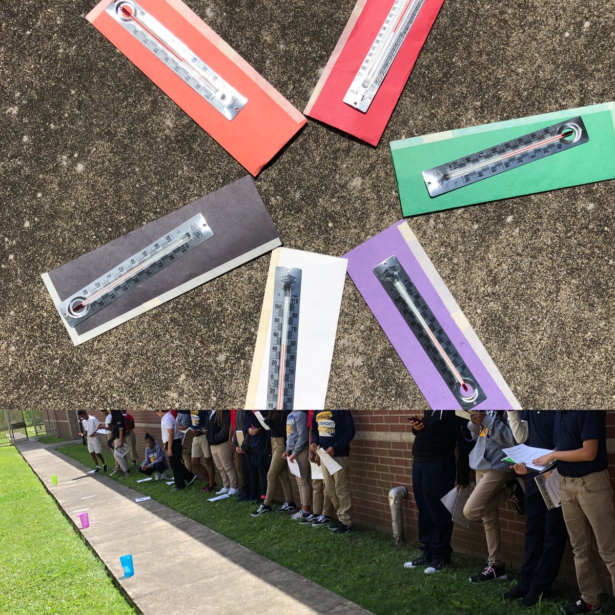BowensBunch's tweet photo. @YgbInt @YgbIntScience Does the color of the construction paper affect the temperature when placed in sunlight? #coveredfaces #waitingonconsent https://t.co/2EVzNHND37