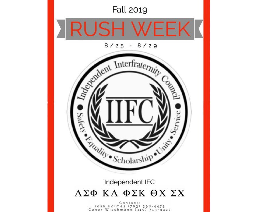 Reminder that IIFC Rush Week is coming up! Any questions please contact Josh Holmes or Conor Wischmann. #RushIIFC