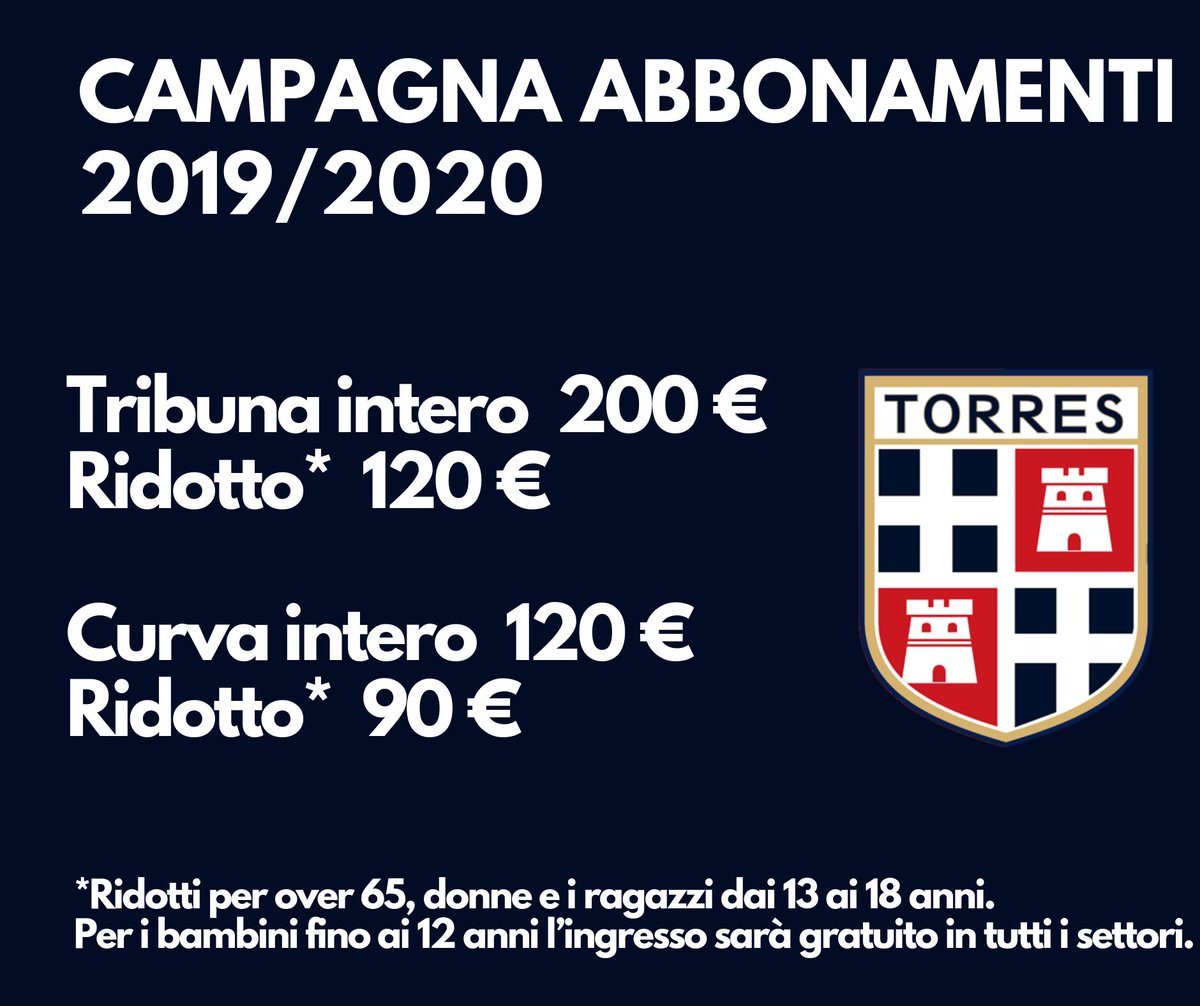 sef_torres's tweet photo. ABBONAMENTI 2019/2020❗

▶️ È possibile prenotare gli abbonamenti per la stagione di #SERIED  della Torres allo stadio "Vanni Sanna" di via Coradduzza 2.

▶️ Gli orari:
✔️venerdi 23: dalle ore 11 alle 13
✔️sabato 24: dalle ore 16 alle 18

#sassarimea #FORZATORRES 🔴🔵 https://t.co/L3ilUV8x2v