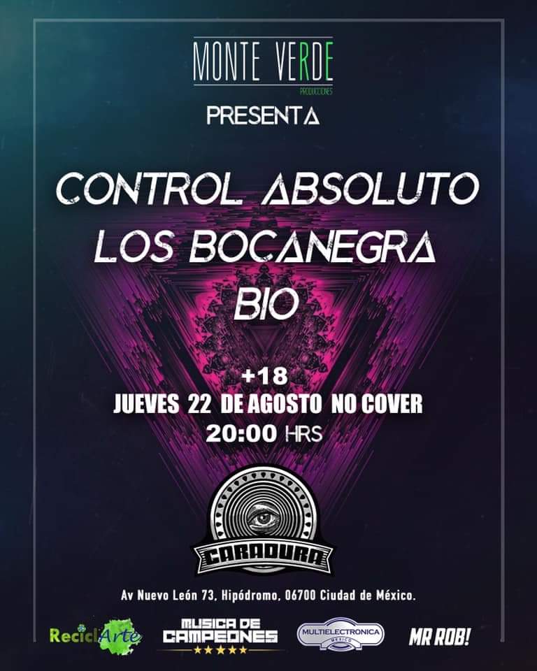 CSMNOW's tweet photo. Esta noche en el @caraduramx la fiesta la pondrá Monte Verde Producciones con #MúsicaDeCampeones con las presentaciones de #ControlAbsoluto, #BocaNegra y #BIO.
#EntradaLibre +18 https://t.co/uRrijYlMqq