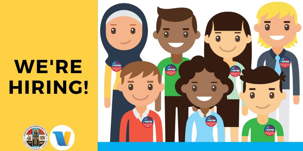 LACountyRRCC's tweet photo. WE'RE HIRING!

Looking to immediately fill several Election Assistant positions in the following fields:

- Training
- Clerical
- IT Tech Support 
- Warehouse
- Truck Driver
- Administrative

Learn more and apply here: https://t.co/QU96tLD7fP

#Hiring #Jobs @CountyofLA https://t.co/mSpSlZ5Yui